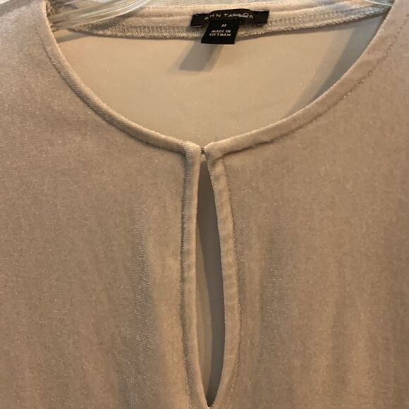 Ann Taylor size medium gray velour short sleeve top with keyhole front - Picture 2 of 8